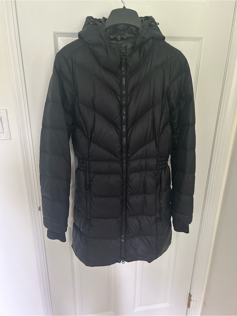 Athleta Black Quilted Hooded Puffer Coat